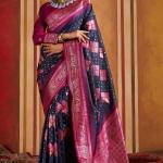 Scintilla Navy Blue Pure Zari Weaving Banarasi Silk Saree With Denouement Blouse Piece