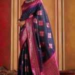 Scintilla Navy Blue Pure Zari Weaving Banarasi Silk Saree With Denouement Blouse Piece