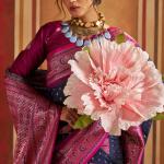 Scintilla Navy Blue Pure Zari Weaving Banarasi Silk Saree With Denouement Blouse Piece