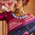 Scintilla Navy Blue Pure Zari Weaving Banarasi Silk Saree With Denouement Blouse Piece