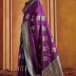Epiphany Purple Pure Zari Weaving Banarasi Silk Saree With Classic Blouse Piece