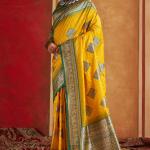 Trendy Yellow Pure Zari Weaving Banarasi Silk Saree With Delightful Blouse Piece
