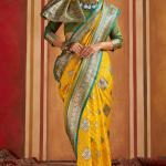 Trendy Yellow Pure Zari Weaving Banarasi Silk Saree With Delightful Blouse Piece