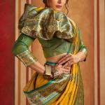 Trendy Yellow Pure Zari Weaving Banarasi Silk Saree With Delightful Blouse Piece