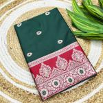 Outstanding Dark Green Pure Zari Weaving Banarasi Silk Saree With Eloquence Blouse Piece