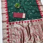 Outstanding Dark Green Pure Zari Weaving Banarasi Silk Saree With Eloquence Blouse Piece