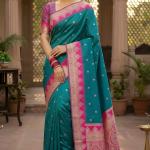 Palimpsest Firozi Pure Zari Weaving Banarasi Silk Saree With Embrocation Blouse Piece