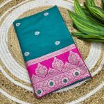 Palimpsest Firozi Pure Zari Weaving Banarasi Silk Saree With Embrocation Blouse Piece
