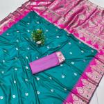 Palimpsest Firozi Pure Zari Weaving Banarasi Silk Saree With Embrocation Blouse Piece