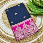 Desiring Navy Blue Pure Zari Weaving Banarasi Silk Saree With Staring Blouse Piece