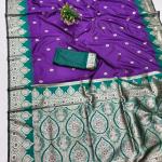 Diaphanous Purple Pure Zari Weaving Banarasi Silk Saree With Amazing Blouse Piece