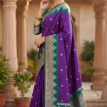 Diaphanous Purple Pure Zari Weaving Banarasi Silk Saree With Amazing Blouse Piece