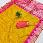 Mesmerising Yellow Pure Zari Weaving Banarasi Silk Saree With Quintessential Blouse Piece