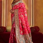 Snazzy Dark Pink Pure Zari Weaving Banarasi Silk Saree With Scintillating Blouse Piece