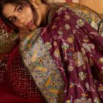 Glowing Purple Pure Zari Weaving Banarasi Silk Saree With Designer Blouse Piece