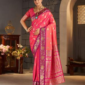 Lagniappe Pink Pure Zari Weaving Banarasi Silk Saree With Sophisticated Blouse Piece