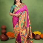 Gleaming Magenta Paithani Silk Saree With Demure Blouse Piece