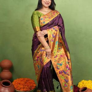 Imaginative Purple Paithani Silk Saree With Dulcet Blouse Piece