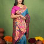 Flaunt Rama Paithani Silk Saree With Jubilant Blouse Piece