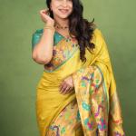 Ravishing Yellow Paithani Silk Saree With Gorgeous Blouse Piece