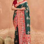 Flameboyant Dark Green Pure Zari Weaving Banarasi Silk Saree With Chatoyant Blouse Piece