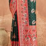 Flameboyant Dark Green Pure Zari Weaving Banarasi Silk Saree With Chatoyant Blouse Piece
