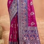 Glamorous Wine Pure Zari Weaving Banarasi Silk Saree With Stylish Blouse Piece
