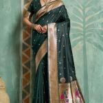 Prominent Dark Green Paithani Silk Saree With Whimsical Blouse Piece