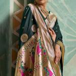 Prominent Dark Green Paithani Silk Saree With Whimsical Blouse Piece