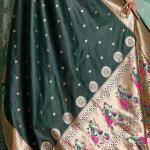 Prominent Dark Green Paithani Silk Saree With Whimsical Blouse Piece