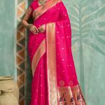 Profuse Dark Pink Paithani Silk Saree With Arresting Blouse Piece