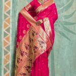 Profuse Dark Pink Paithani Silk Saree With Arresting Blouse Piece