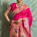 Profuse Dark Pink Paithani Silk Saree With Arresting Blouse Piece