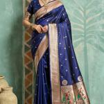 Elision Navy Blue Paithani Silk Saree With Beautiful Blouse Piece