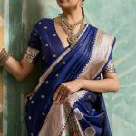 Elision Navy Blue Paithani Silk Saree With Beautiful Blouse Piece