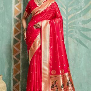 Flamboyant Red Paithani Silk Saree With Amazing Blouse Piece