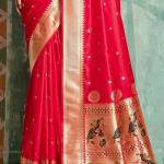Flamboyant Red Paithani Silk Saree With Amazing Blouse Piece