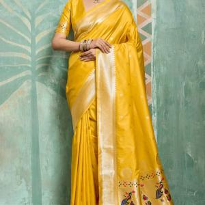 Jubilant Yellow Paithani Silk Saree With Sempiternal Blouse Piece