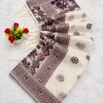 Nemesis Beige Pashmina Silk Saree With Dazzling Blouse Piece