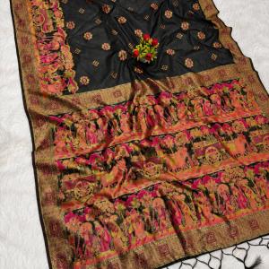 Winsome Black Pashmina Silk Saree With Cynosure Blouse Piece