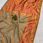 Ephemeral Grey Pashmina Silk Saree With Energetic Blouse Piece