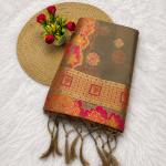 Ephemeral Grey Pashmina Silk Saree With Energetic Blouse Piece