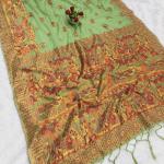 Smashing Pista Pashmina Silk Saree With Blooming Blouse Piece