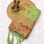 Smashing Pista Pashmina Silk Saree With Blooming Blouse Piece