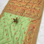 Smashing Pista Pashmina Silk Saree With Blooming Blouse Piece