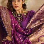 Dissemble Purple Pure Zari Weaving Banarasi Silk Saree With Majestic Blouse Piece