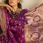 Dissemble Purple Pure Zari Weaving Banarasi Silk Saree With Majestic Blouse Piece