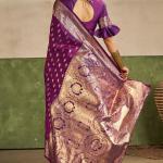Dissemble Purple Pure Zari Weaving Banarasi Silk Saree With Majestic Blouse Piece