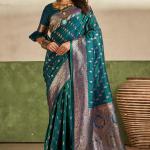 Stunner Rama Pure Zari Weaving Banarasi Silk Saree With Artistic Blouse Piece