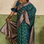Stunner Rama Pure Zari Weaving Banarasi Silk Saree With Artistic Blouse Piece